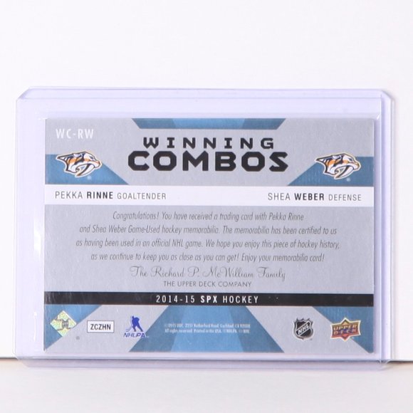 Pekka Rinne & Shea Weber SPX Winning Combos Jersey Hockey Card #WC-RW 2014/15 - Picture 2 of 2